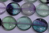 CFL1063 15 inches 14mm flat round natural fluorite gemstone beads