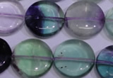 CFL1066 15 inches 20mm flat round natural fluorite gemstone beads