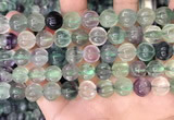 CLF1168 15.5 inches 10mm carved round fluorite gemstone beads