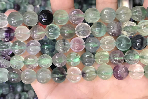 CLF1168 15.5 inches 10mm carved round fluorite gemstone beads