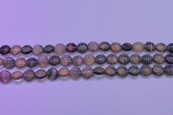 CFL1331 15.5 inches 10mm flat round purple fluorite gemstone beads