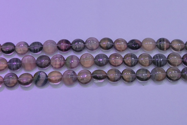 CFL1332 15.5 inches 12mm flat round purple fluorite gemstone beads