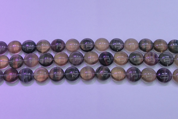 CFL1334 15.5 inches 15mm flat round purple fluorite gemstone beads