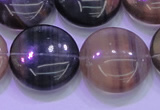 CFL1337 15.5 inches 20mm flat round purple fluorite gemstone beads