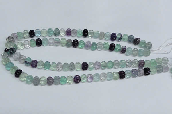 CFL300 15.5 inches 8*10mm carved rondelle natural fluorite beads