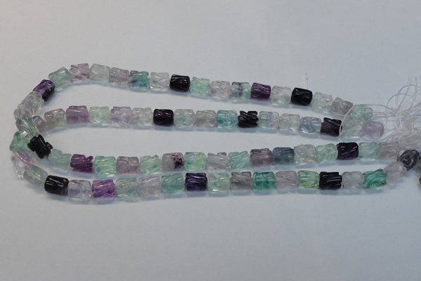 CFL305 15.5 inches 8*10mm carved column natural fluorite beads