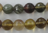 CFL455 15.5 inches 12mm faceted round rainbow fluorite beads