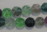 CFL457 15.5 inches 12mm carved round natural fluorite beads