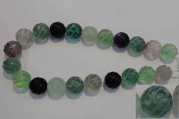 CFL461 15.5 inches 20mm carved round natural fluorite beads