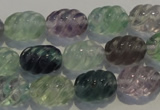 CFL475 15.5 inches 10*14mm carved rice natural fluorite beads