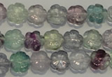 CFL491 15.5 inches 10mm carved flower natural fluorite beads