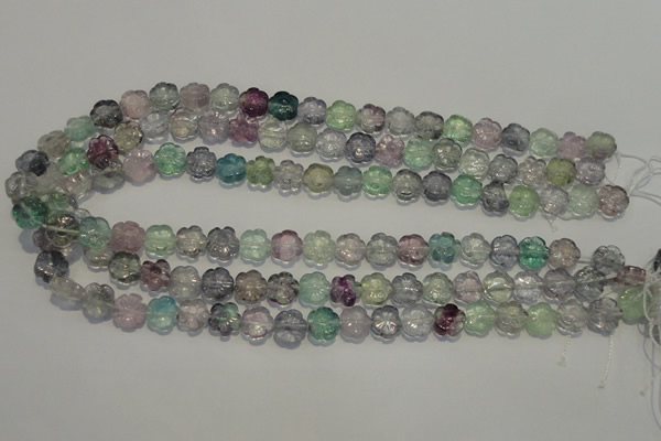 CFL491 15.5 inches 10mm carved flower natural fluorite beads