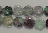 CFL492 15.5 inches 12mm carved flower natural fluorite beads