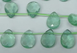 CFL650 Top-drilled 10*14mm faceted briolette green fluorite beads