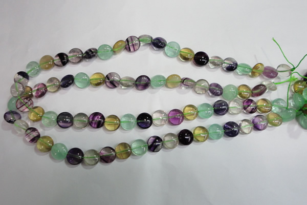 CFL783 15.5 inches 10mm flat round rainbow fluorite gemstone beads