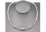 CFN100 potato white freshwater pearl & rose quartz necklace, 16 - 24 inches