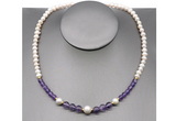 CFN101 potato white freshwater pearl & amethyst necklace, 16 - 24 inches