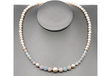 CFN102 potato white freshwater pearl & morganite necklace, 16 - 24 inches