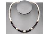 CFN103 potato white freshwater pearl & garnet necklace, 16 - 24 inches