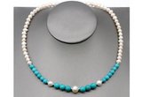 CFN105 potato white freshwater pearl & turquoise necklace, 16 - 24 inches