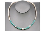 CFN107 potato white freshwater pearl & amazonite necklace, 16 - 24 inches