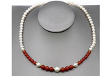 CFN108 potato white freshwater pearl & red agate necklace, 16 - 24 inches