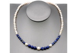 CFN109 potato white freshwater pearl & lapis lazuli necklace, 16 - 24 inches