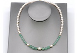 CFN111 potato white freshwater pearl & green aventurine necklace, 16 - 24 inches