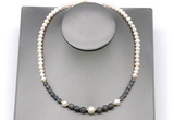 CFN119 potato white freshwater pearl & labradorite necklace, 16 - 24 inches