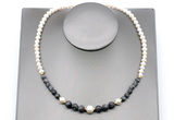 CFN124 potato white freshwater pearl & black labradorite necklace, 16 - 24 inches