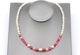 CFN126 potato white freshwater pearl & red banded agate necklace, 16 - 24 inches