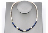 CFN130 potato white freshwater pearl & blue tiger eye necklace, 16 - 24 inches