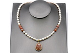 CFN152 baroque white freshwater pearl & moonstone necklace with pendant