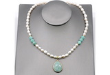 CFN153 baroque white freshwater pearl & amazonite necklace with pendant