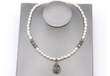 CFN159 baroque white freshwater pearl & labradorite necklace with pendant