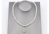 CFN161 baroque white freshwater pearl & white moonstone necklace with pendant