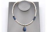 CFN165 baroque white freshwater pearl & dumortierite necklace with pendant