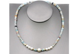 CFN199 4*6mm faceted rondelle amazonite & potato white freshwater pearl necklace