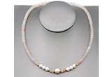 CFN201 4*6mm faceted rondelle pink aventurine & potato white freshwater pearl necklace