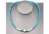 CFN203 4*6mm faceted rondelle turquoise & potato white freshwater pearl necklace