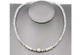 CFN204 4*6mm faceted rondelle white crazy lace agate & potato white freshwater pearl necklace