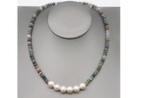 CFN205 4*6mm faceted rondelle Indian agate & potato white freshwater pearl necklace