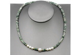 CFN206 4*6mm faceted rondelle Qinghai jade & potato white freshwater pearl necklace