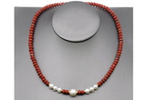 CFN212 4*6mm faceted rondelle red jasper & potato white freshwater pearl necklace