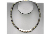 CFN214 4*6mm faceted rondelle dragon blood jasper & potato white freshwater pearl necklace