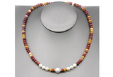 CFN217 4*6mm faceted rondelle mookaite & potato white freshwater pearl necklace