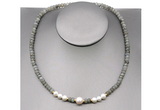 CFN218 4*6mm faceted rondelle labradorite & potato white freshwater pearl necklace