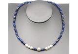 CFN220 4*6mm faceted rondelle lapis lazuli & potato white freshwater pearl necklace