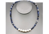 CFN221 4*6mm faceted rondelle sodalite & potato white freshwater pearl necklace