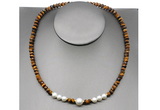 CFN222 4*6mm faceted rondelle yellow tiger eye & potato white freshwater pearl necklace